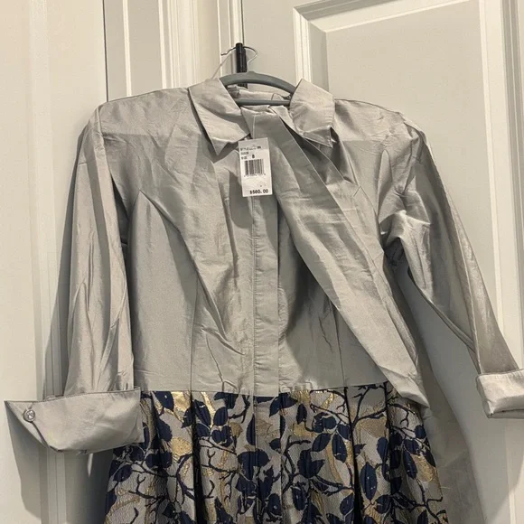 NWT Rickie Freeman Teri Jon taffeta floral front-button cocktail dress, Size 8 - Picture 4 of 15